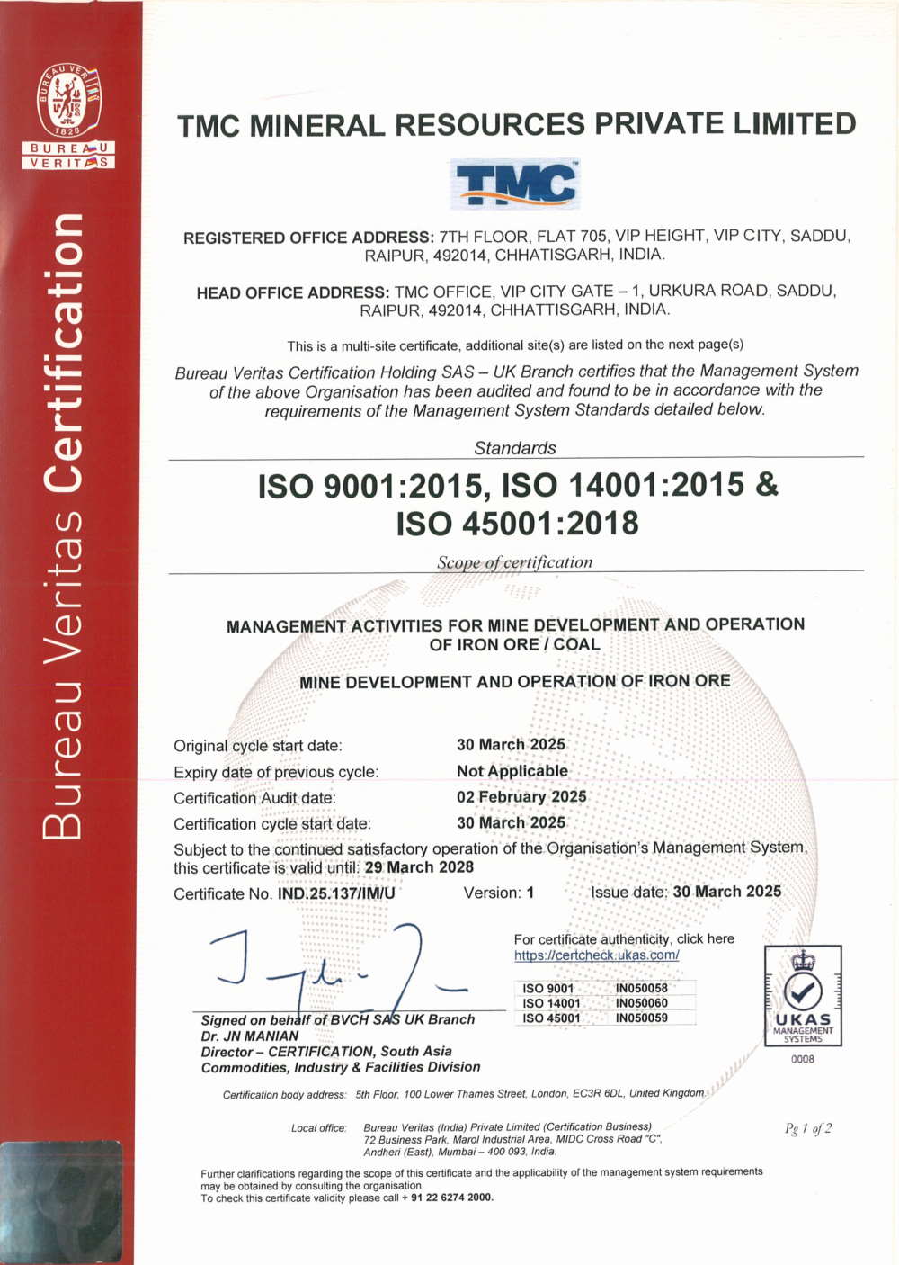 TMC Mining ISO Certification